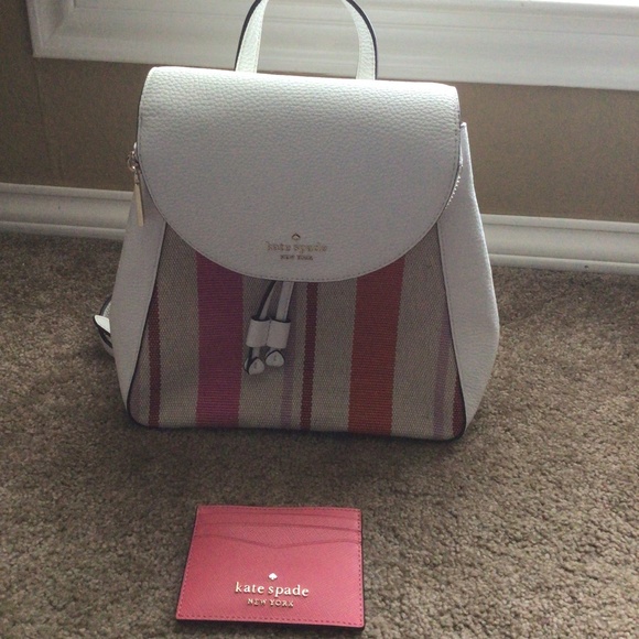 Kate Spade Leila Backpack (Canvas & Pebbled Leather) + Credit Card Holder - NEW